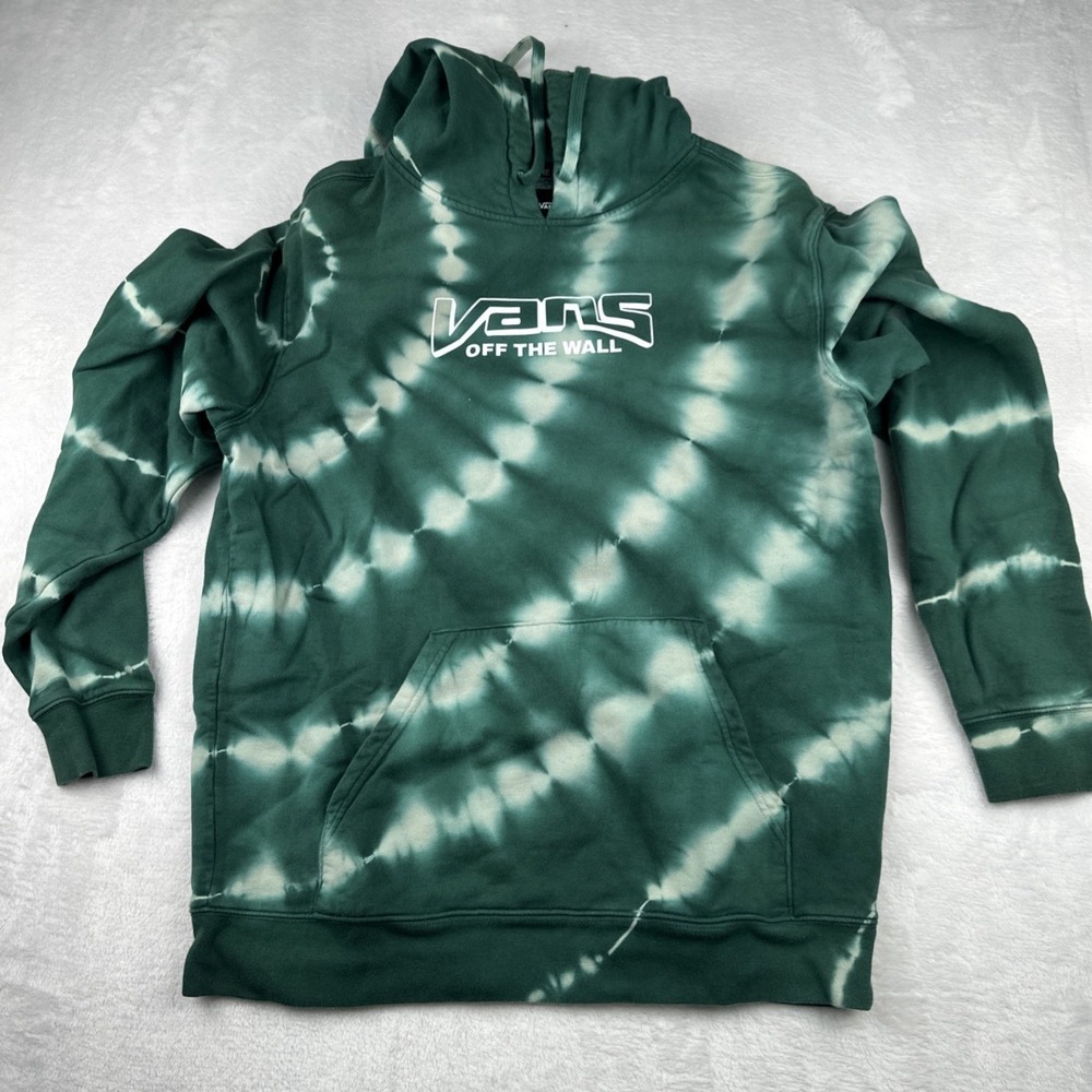 Vans Off The Wall Hoodie Size Small Green White Tie Dye Pullover Sweatshirt